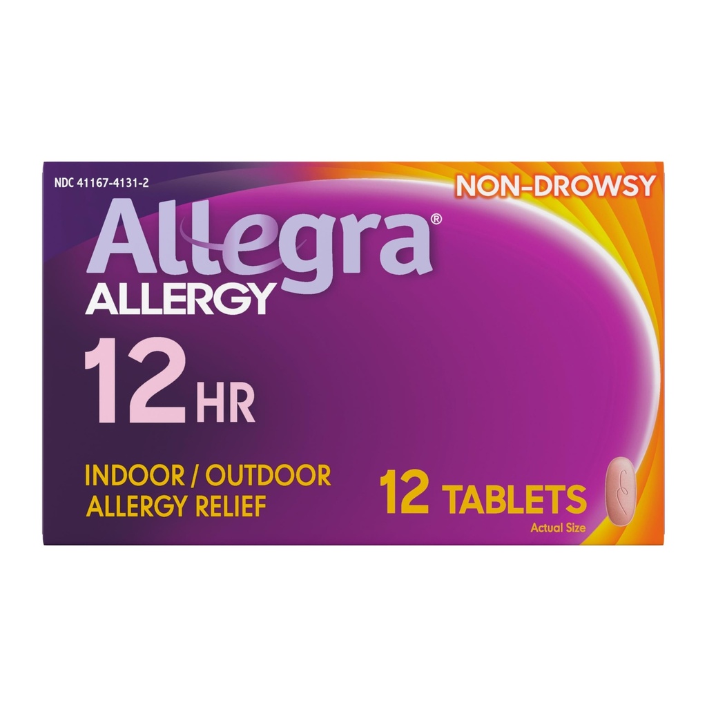 Allegra Adult 12- godzinna ulga alergiczna tabletki, Non- Drowsy Indoor and Outdoor alergy Medicine, 60 mg Fexofenadyna HCI Antihistamine Pill, 12- Count