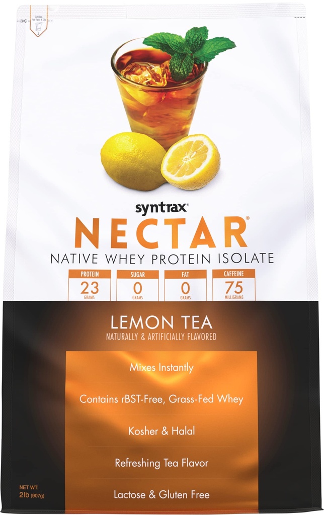 Syntrax Nutrition Nectar, 100% Izolat białka serwatki proszek, Odświeżający aromat owocowy, Herbata cytrynowa, 2 funtów