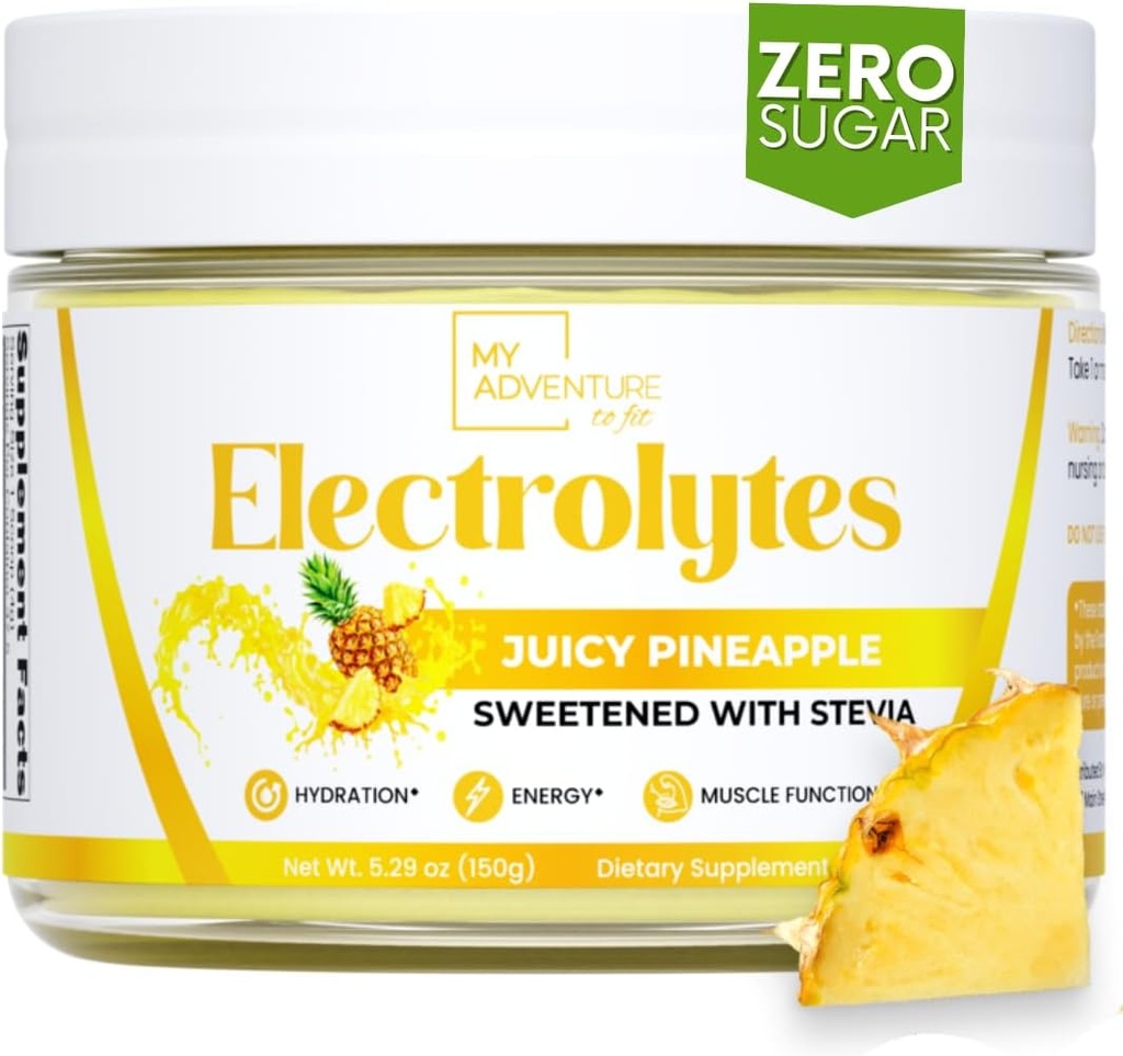 My Adventure to Fit Zero Sugar - Ananas Electrolytes Powder - Kofeina Free Energy with All Natural Ingredients - Wegan, Keto & Paleo - Sugar Free Electrolytes Hydration Drink Mix - 37 Servings