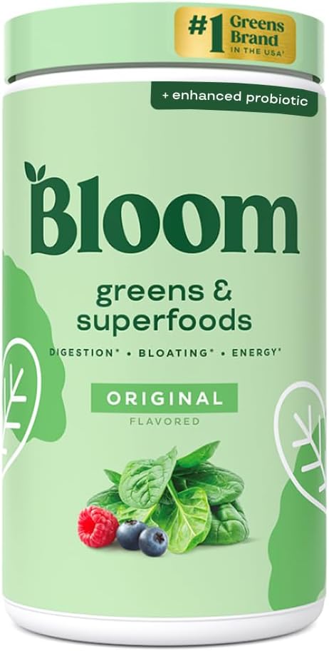 Bloom Nutrition Superfood Zielony Proszek, Enzymy z probiotyki i prebiotyki, Gut Health, Bloating Relief for Women, Chlorella, Green Juice Mix z buraka korzeniowego proszku, 60 SVG, Original