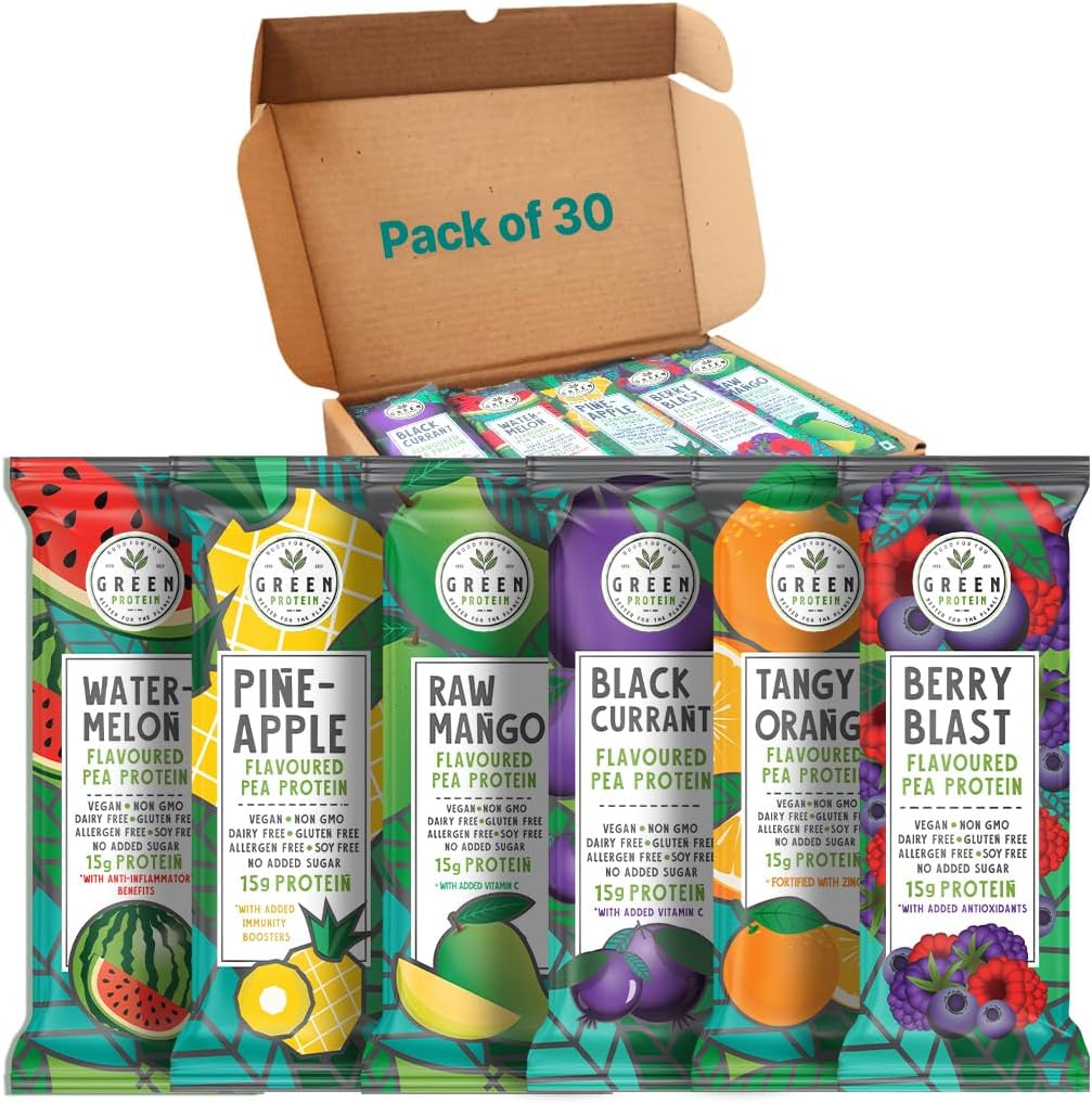 GreenProtein Pentagen 124; Vegan Plant Pea Protein Isolate Powder Pentagon 124; Dairy, Gluten Allergen & Soy Free, Nie dodano cukru 124; Ananas, Czarna Porzeczka, Berry Blast, Arbuz, Surowy Mango & Orange Pentagon 124; Opakowanie po 30