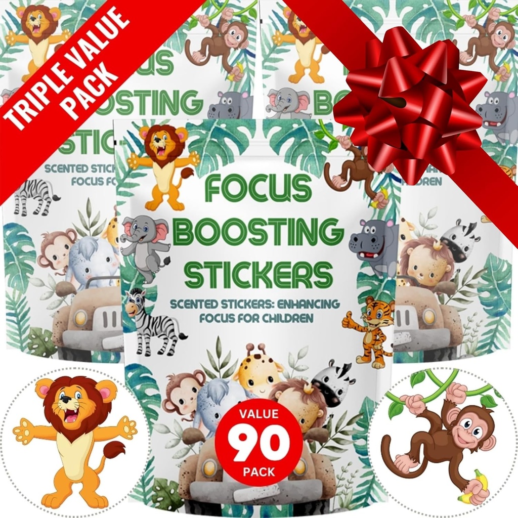 Focus Boosting Stickers (90 Pack) - Zdrowy mózg wspiera uwagę, Papier, Bubble Design, Bez narkotyków, Ubrania, Unisex