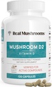Real Mushrooms Witamina D2 z Shiitake & Agaricus - Wegan Mushrooms Based D Supplement - Witaminy do ogólnego wsparcia Wellness - Organic, Non-GMO, 1000 IU - 120 Count Functional Mushroom