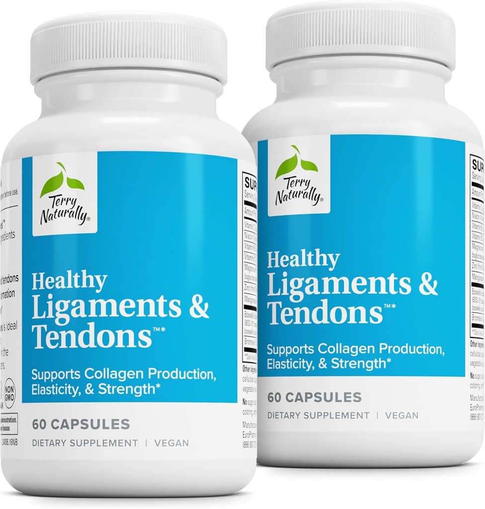 Terry Natural Healthy Ligaments & Tendons - Suplement diety dla Tkanka łącząca i Wspólne wsparcie smarowania - Formuła nieGMO do pomocy Ligament & Zdrowie mięśni - 60 Kapsułki, 2 Pack