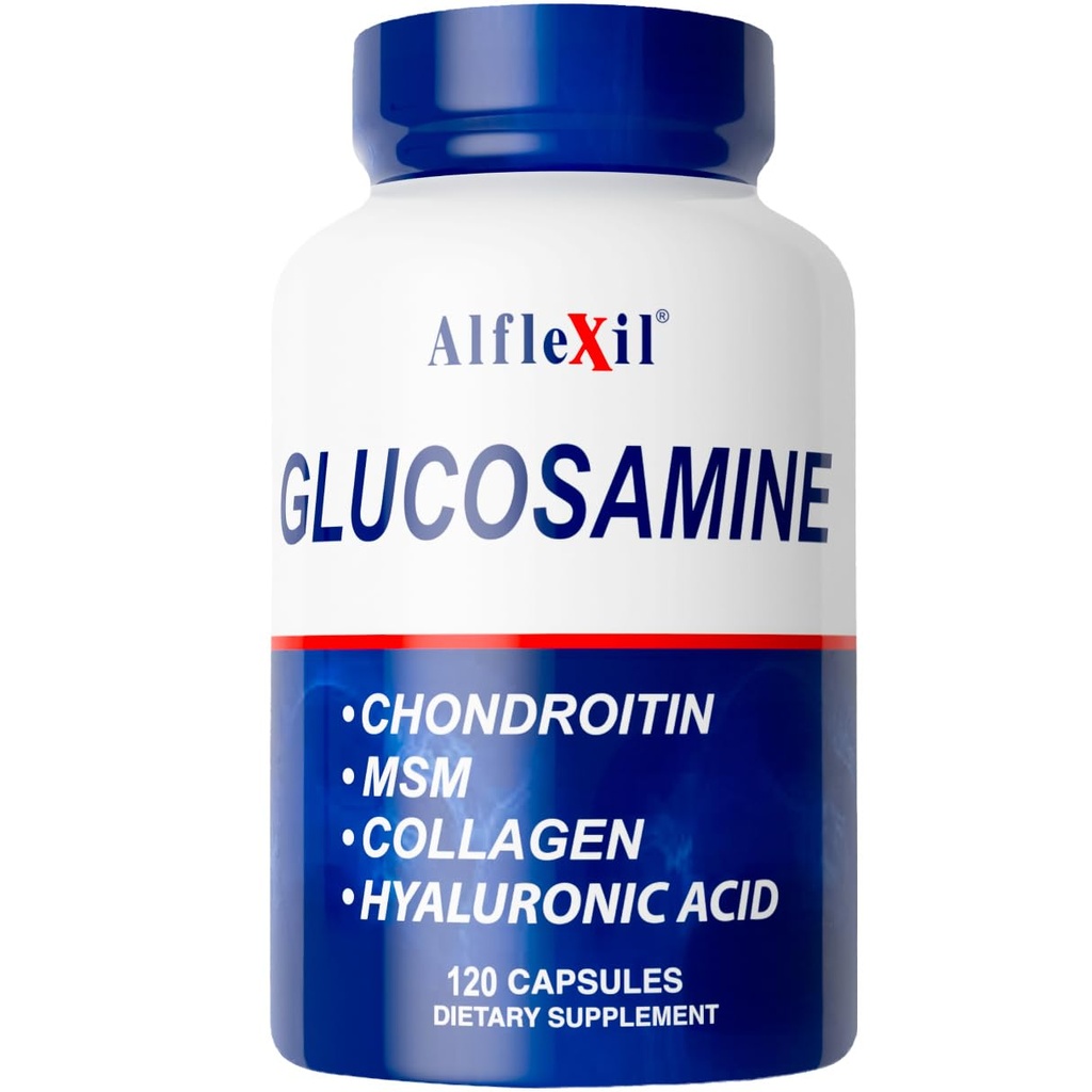 ALFA VITAMINS Alflexil Glukozamina, Chondroitin & Colagen Suplement, Gluten wolny, Wspiera połączenia, Kości i Knees, Zawiera MSM & kwas hialuronowy dla mobilności i zdrowia wspólnego, 120 Kapsułki