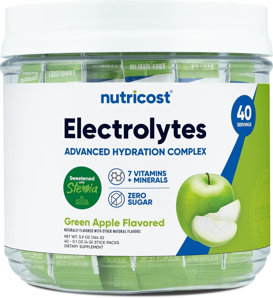 Nutricost Electrolytes Complex, Green Apple Flavored, 40 Stickpack - Zaawansowany Kompleks Nawadniania