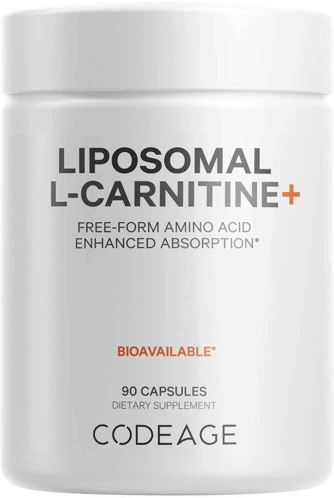 Codeage Liposomal L- Carnitine + Supplement - 500 mg L- Carnitine L- Winian na serving - Free- Form Amino Acid - Karnityna - Liposomal Delivery - Vegan, Non-GMO, Gluten- Free - 90 Kapsułki