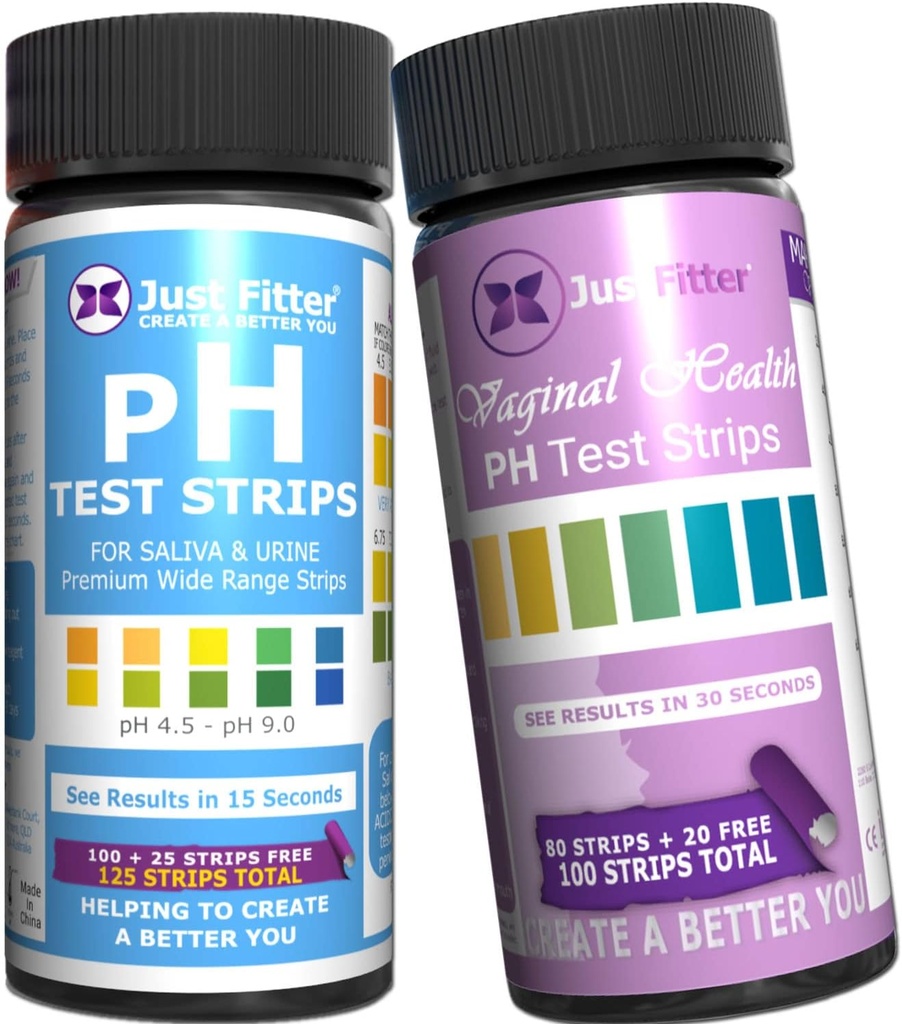 Tylko Fitter Women 's Body i Vaginal pH Bundle. Dokładny pH Paski dla moczu, Saliva i pH pochwy Równowaga. Proste rozwiązanie do szybkiego testowania kompletnego Body Wellness.
