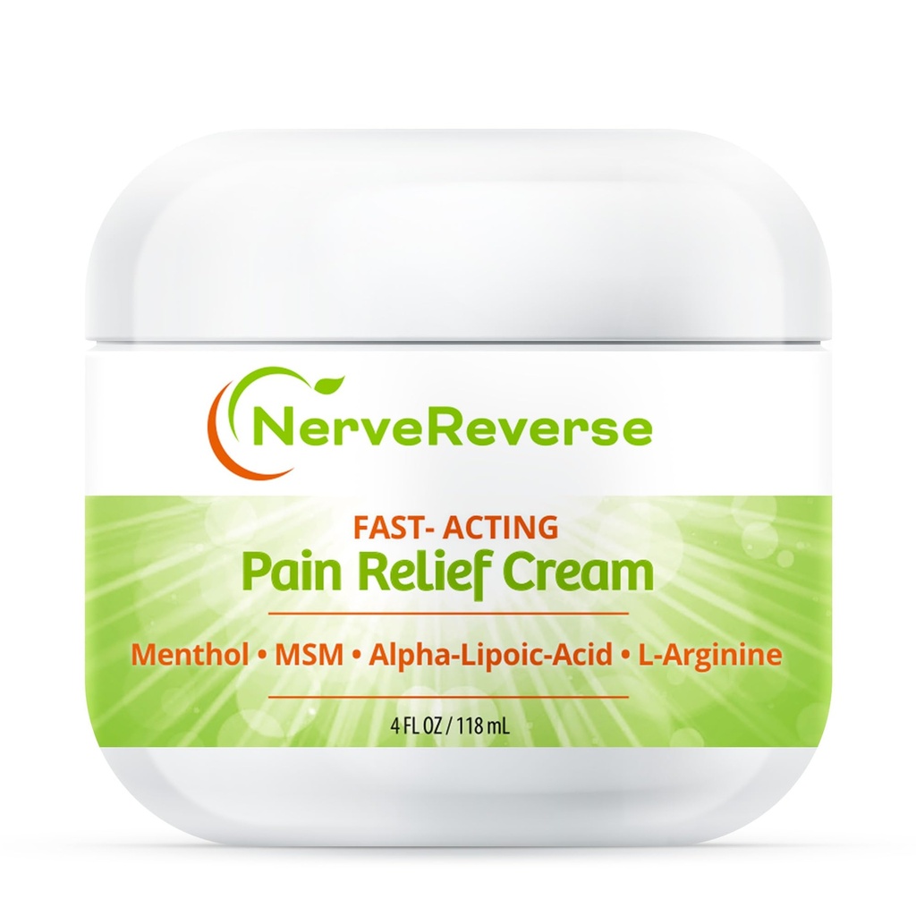 NerveReverse - Neuropatia Pain Relief Cream for feet, Hands, Legs Toes. Duży 4 OZ. JAR. Szybkie działania, Maksymalna moc krem z 4% Mentol, MSM, L- Karnityna, L- Arginina, Witamina E, Witamina B6