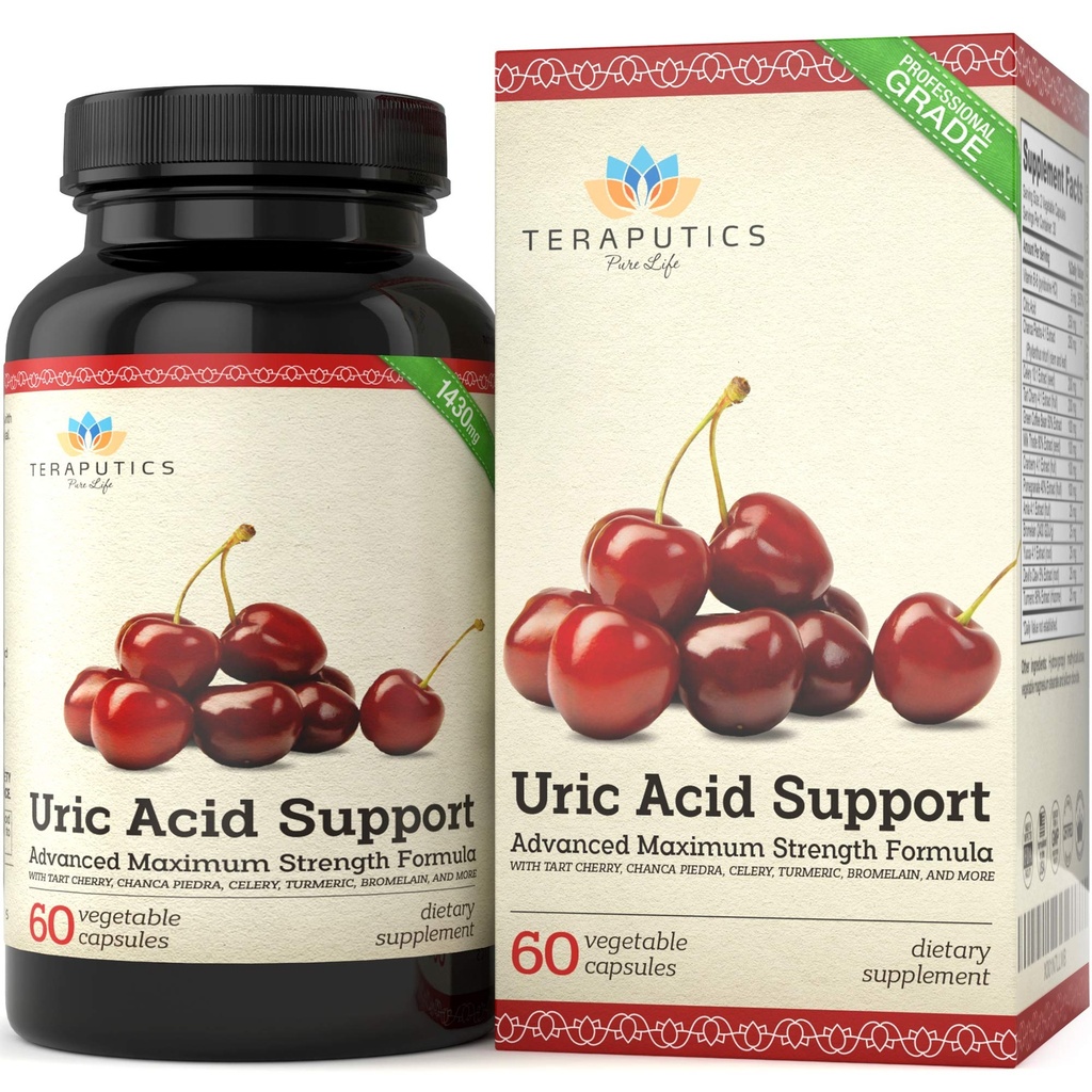 Formuła wsparcia kwasu moczowego 124; Advanced Moryc Acid Cleanse & Nerki Supplement Supplement - Zawiera Tart Cherry Concentrat, Selery Seed Extract + 12 Więcej składników wysokiej mocy, 60 Kapsułki wegetariańskie