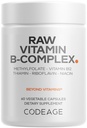 Codeage Surowa witamina B- Complex Supplement - Esential B Witaminy z Probiotykami, Enzymy trawienne, Owoce i Warzywa - 2- Miesiące Dostawy - Metylofolat - Biotin - Witamina B12 - Non-GMO - 60 Kapsułki