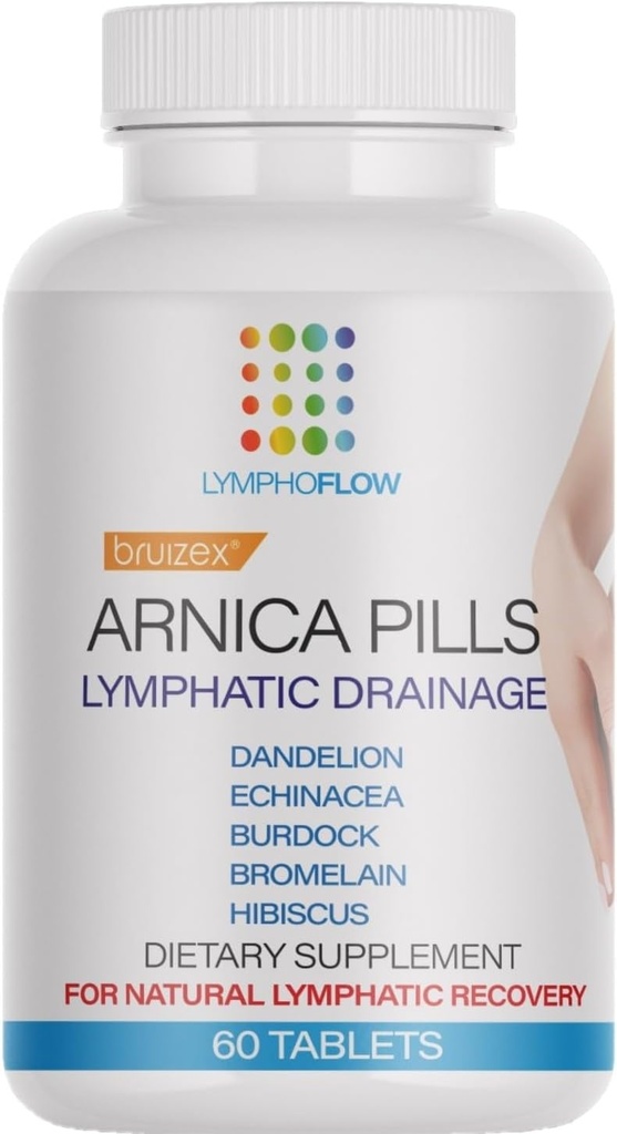 Bruizex Arnica Pigułki post Chirurgia Odzyskiwanie do siniaczenia, Obrzęk i odwadnianie limfatyczne, Lipedema, Lymphedema & BBL, Fibrosis Leczenie, Stosowanie z narzędzia Massager, Masaż oleju i lipopianki, 60 Tabletki