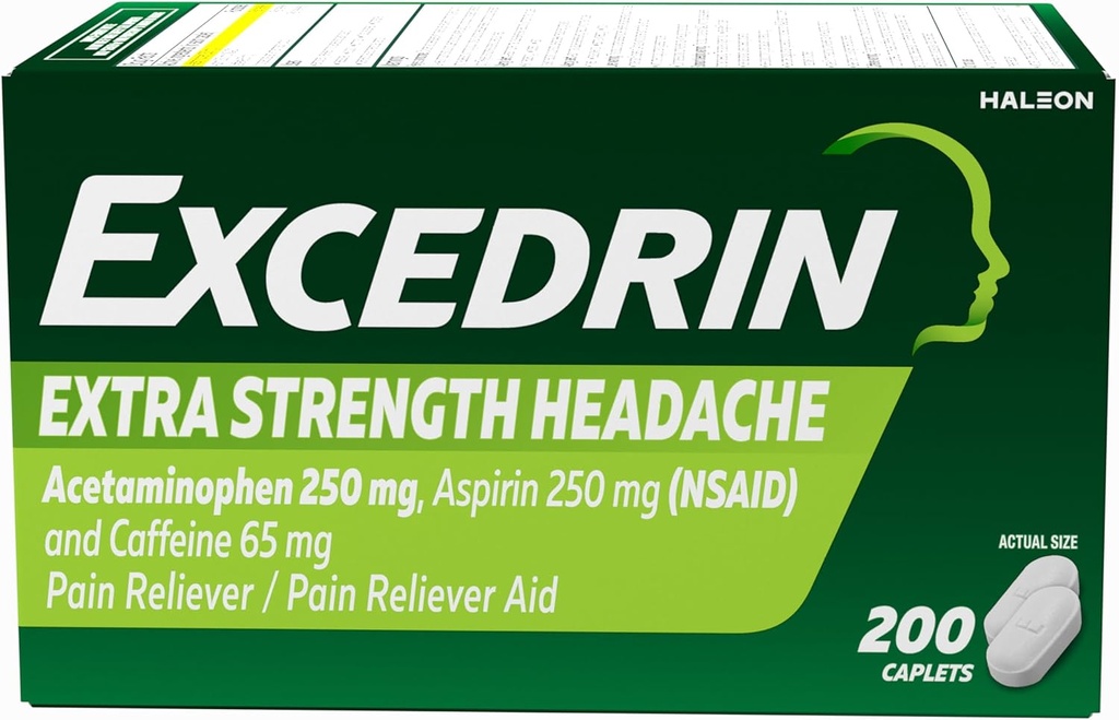 Excedrin Extra Force Pain Relief Kapsułki na ból głowy Relief, Acetaminofen 250mg, Aspiryna 250mg, Kofeina 65mg, Ból Reliever, 200 Count