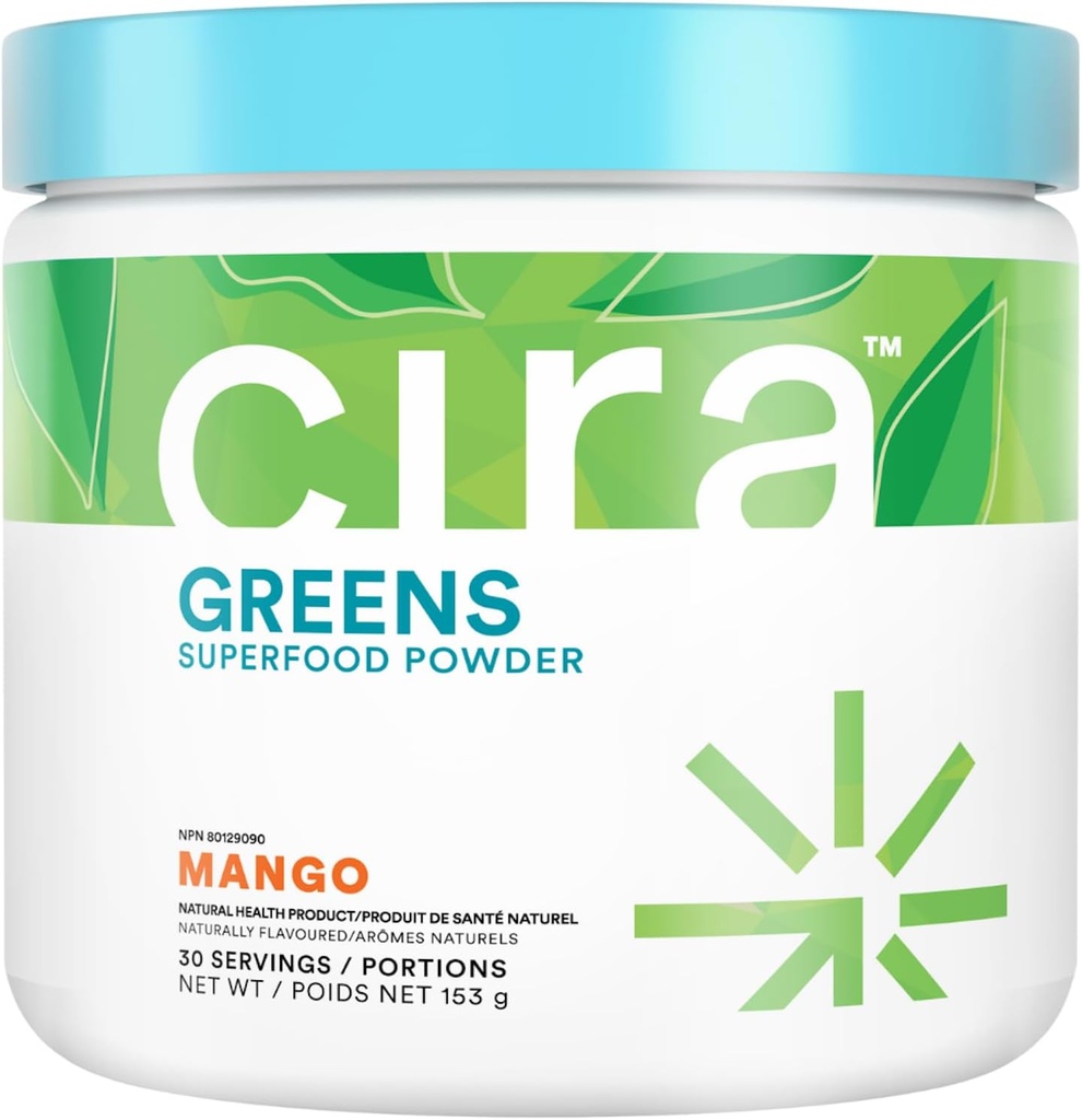 Cira Codzienne Zielone - Naturalne Sweetened, Organic Spirulina Superfood Proszek z Premium, Antyoksydant- bogate składniki do debloating, trawienie, & Energia - Mango, 30 Służenia
