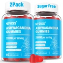 Gumie Ashwagandha, Gummie Glycinate Magnezu 2000mg dla dorosłych, Witamina B6, Cynk, Rhodiola Rosea, Balsam cytrynowy, Wsparcie relaksacyjne, Naturalne Zzz, Mózg, Mięśnie, Stamina, Energia, Cukier wolny
