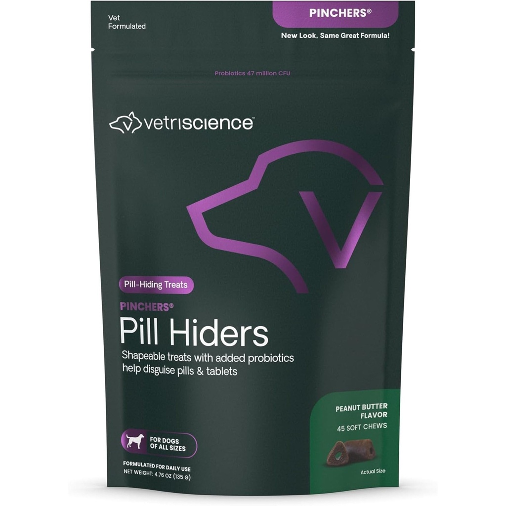 VETRISCIENCE Pinchers Pill Hiders Chews, Non-Greasy Pill Will z Probiotyki dla psów, Disguise Small Pills, Kapsułki i tabletki, Soft and Chewy, Gut i wsparcia immunologicznego, Masło orzechowe, 45 Count