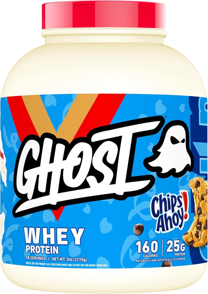 GHOST ser protein Powder, Chips Ahoy! - 5LB, 25G białka - Chocolate Chip Cookie Flavored Isolate, Koncentrat & Zhydrolizowany Mieszanka białka serwatki