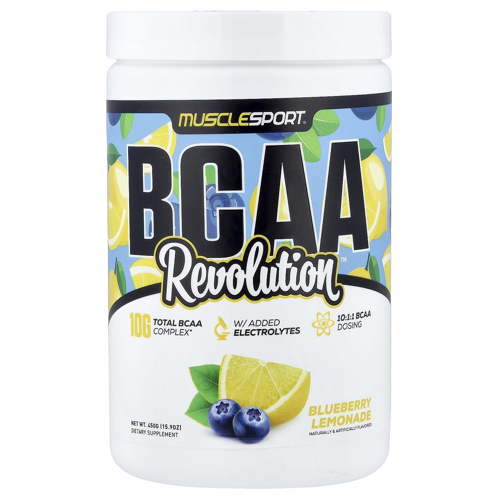Musclesport BCAA Revolution Acid Powder Supplement for Men & Women - Intra Workout Training Complex - Recovery Supplement (Blueberry Lemonade, 30 Servings)