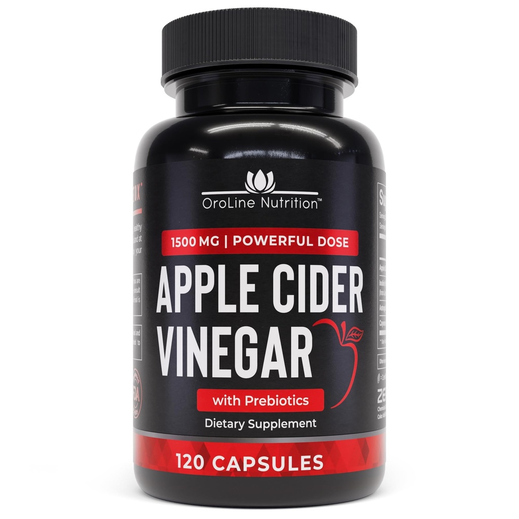 Jabłko Cider Vinegar Pigułki z Prebiotykiem, 2 Miesiące Dostawy - Jabłko Cider Vinegar Kapsułki - Jabłko Cider Vinegar Suplementy, Jabłko Vinegar Tablets - Energia i Gut Zdrowie Wsparcie dla kobiet i mężczyzn 1500 mg