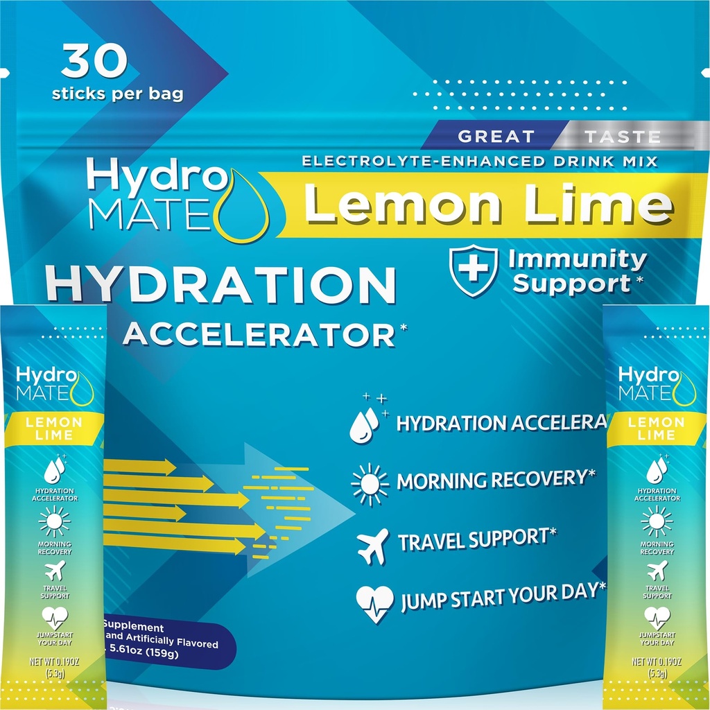 HydroMATE Electrolyte Proszek Lemon Pakiety nawodnienia wapna Niski poziom cukru 30