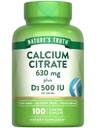Nature 's Truth Wapnia Citrate with Witamina D3 Bilans 124; 100 Kaplety 124; Wegetarianin, Non-GMO & Gluten