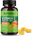 NATURELO Całość żywności Witamina C Gummie, Witamina C z Acerola Cherry, Suplement na bazie plantacji, 60 Przyjazne weganom Gummie