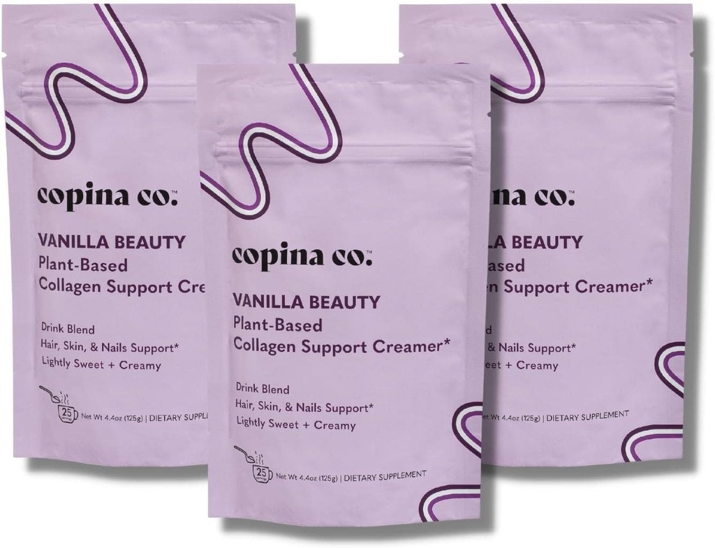 Copina Co. Vanilla Beauty Vegan Colagen Booster Creamer - Roślina oparte Colagen Support Smoothie Drink Vegan Creamy Blend 124; Vanilla Flavor 124; 3 torby - 25 Servings per Bag