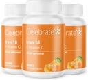 Witaminy Świętuj suplement żelaza z witaminą C - 18mg żelaza, 36 mg witaminy C, witaminy bariatryczne dla pacjentów WLS, Pionowe Sleeve & Gastric Bypass Chirurgia - Tangerine, 90 Tabletki do żucia