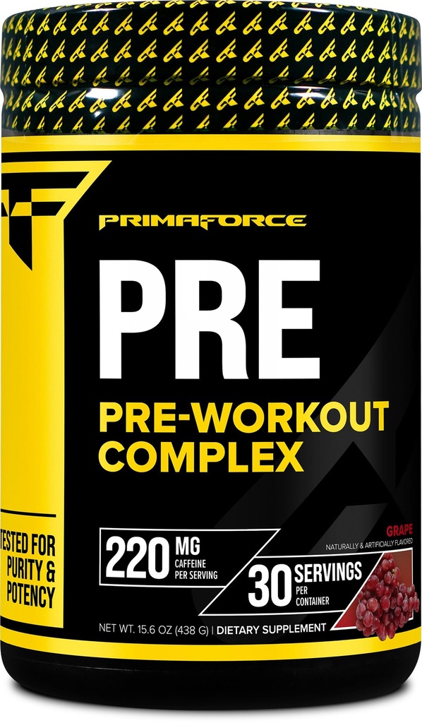 Primaforce Pre- Workout Complex Powder (Grape, 30 Servings) - suplement fitness do treningu Rutynowe Udoskonalenie, 438g