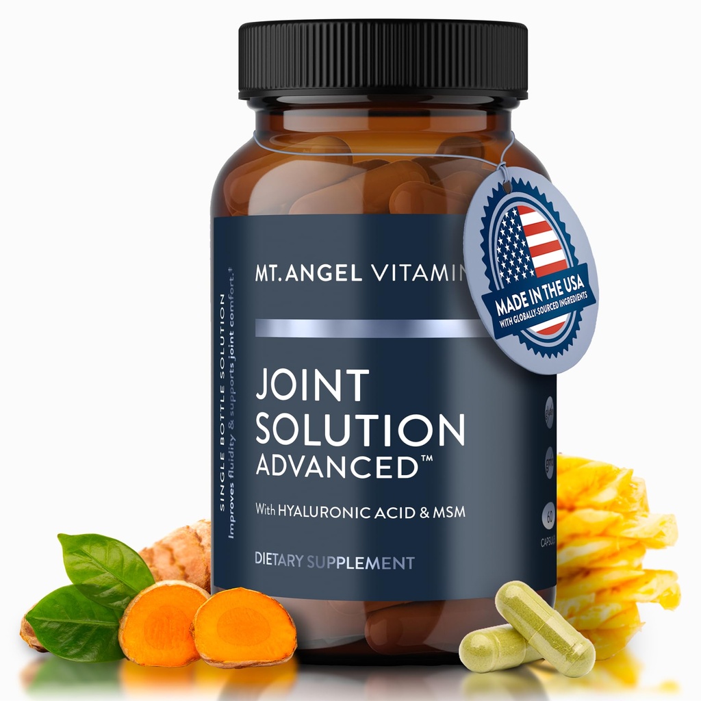 Mt. Angel Vitamin - Joint Solution Advanced, z Curcumin C3 Complex, Glukozamina, Kwas hialuronowy, Bromelain, Kolagen typu 2 & MSM, Poprawia płynność i wspomaga wspólny komfort (60 kapsułki)