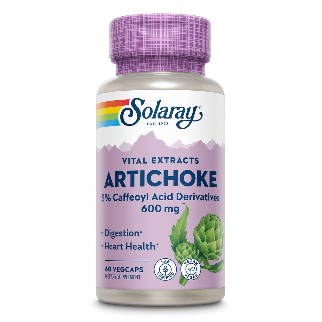 SOLARAY Artichook Leaf Extract 600mg < 124; Gwarantowana potencja 124; Zdrowa Wątroba, Drabinka żółciowa & Pokarmowa Wsparcie funkcji 124; Laboratorium zweryfikowane 124; 60 VegeCaps