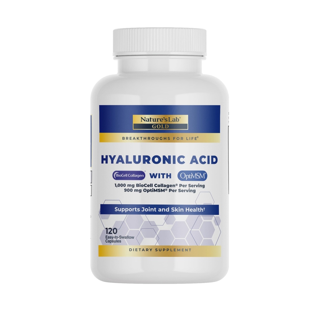 Natural 's Lab Hialuronic Acid with Biocell Collagen and MSM - Hydration Skin, Joint Health - 120 kapsułki (40 Day Supply)
