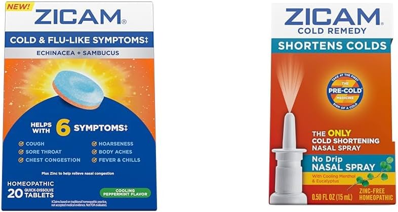 Zicam Cold & Flu Objawy 20 Tabletki i No- Drip Nasal opryskiwacza zimny Remedy 0.5 unce