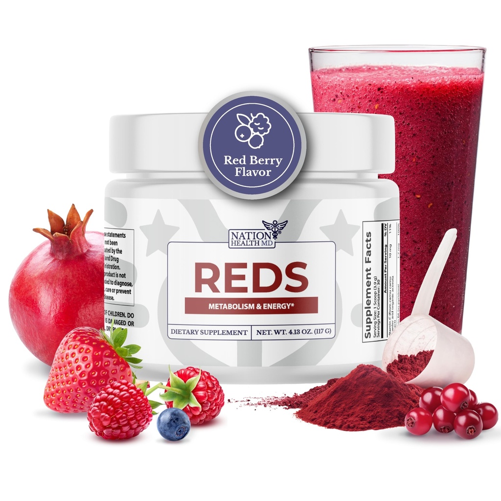 Czerwone - Super czerwony proszek z 39 Superfood, Antyoksydant- bogaty czerwony proszek Superfood, Probiotyki i Enzymy Digestive for Energy, Metabolizm & Gut Health - Red Berry Flavor