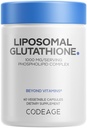 Codeage Liposomal Glutathione 1000 mg Suplement, Wysoka Potliwość Zmniejszona L- Glutation - Dostawa liposomów - Fosfolipidy - Non-GMO, Gluten- Free - 60 Kapsułki
