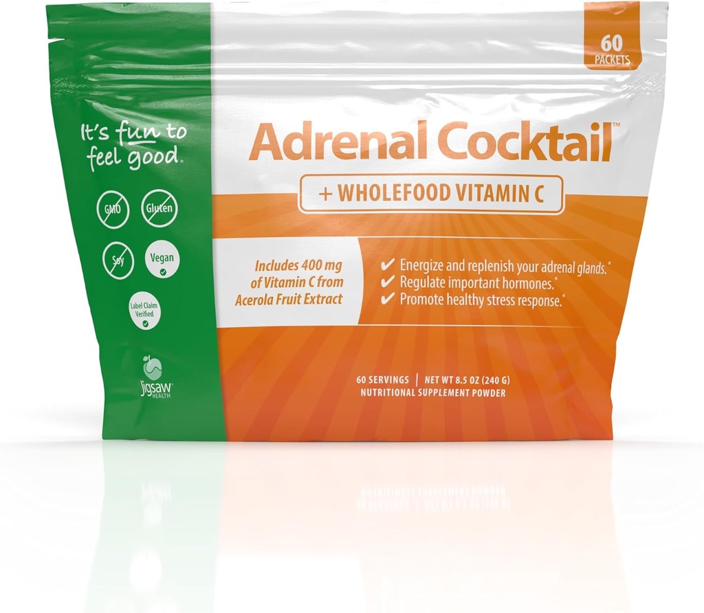 Jigsaw Zdrowie Koktajl nadnerczy + Wholefood Witamina C Biwęglan potasu, Sól morska i Acerola Cherry Extract 124; 60 Słupki (Pakiety)