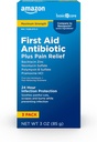   Basic Care Maximum Strength First Aid Triple Antibiotic Ointment, Pain Relief For Minor Cuts, Scrapes and Burns, 3 ounce (Pack of 1)