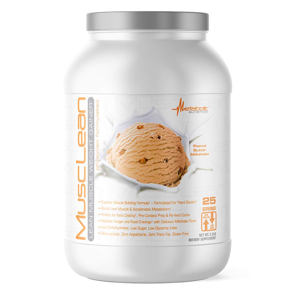 Żywienie metaboliczne - Musclean - Milkshake, wysokobiałkowa substytucja serwatki, odżywka podtrzymująca, niskowęglowodany, dieta Keto, enzymy trawienne, masło orzechowe, 2,5 funta (25 ser)