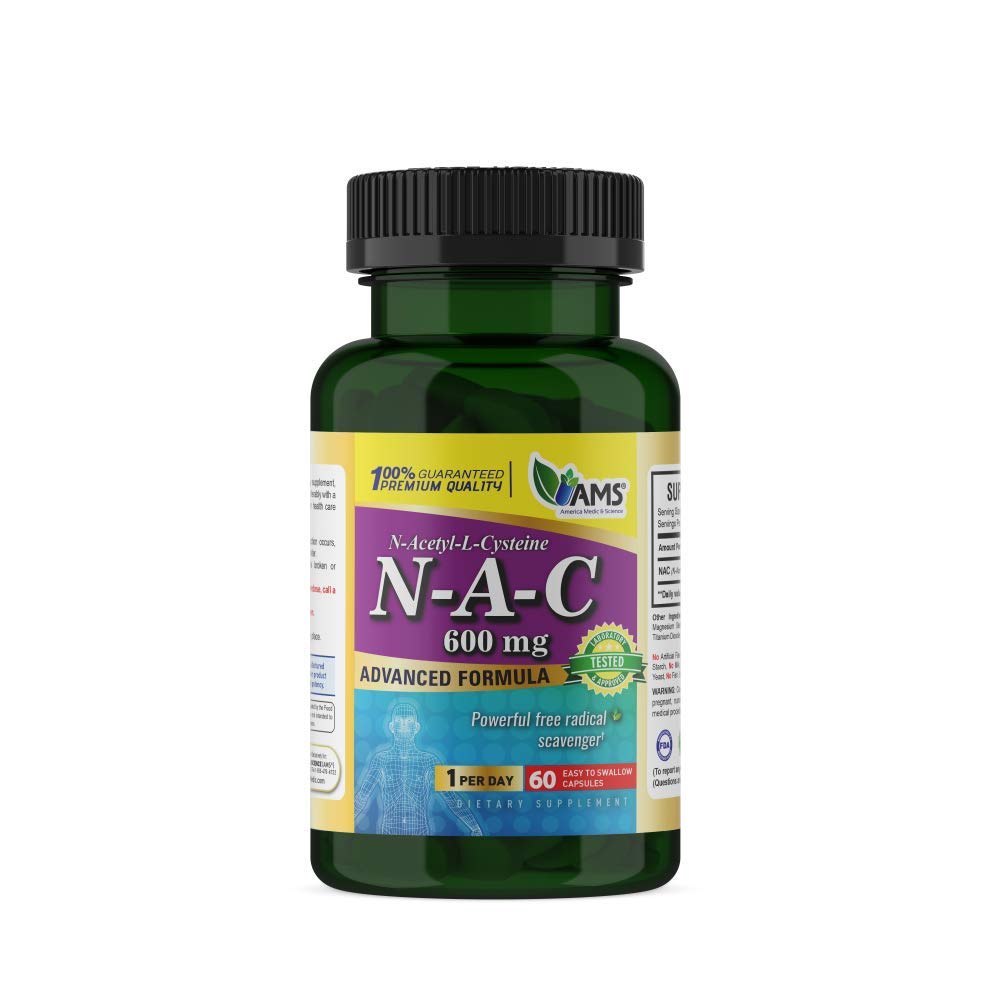America Medic & Science NAC 600mg - NAC Supplement for Lung Health & Immune Support, Liver Support & Antioksydants - N- Acetyl- Cysteine - 60 kapsułki (opakowanie po 1)