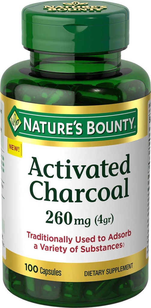 Nature Bounty Activated Węgiel 260 mg, 100 Kapsułki, Suplement diety do wsparcia zdrowego stylu życia