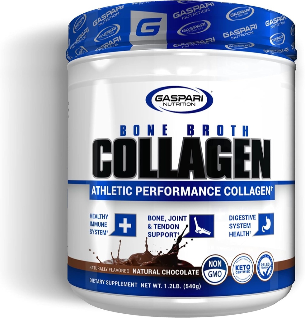 Gaspari Nutrition Bone Broth, Athletic Performance Collagen, 13g Protein, Gluten Free, Non-GMO, Keto Certified, Gut and Joint Health (30 Służenie, Natural Chocolate)