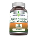 Zadziwiające ilości wapnia Magnezu cynku D3 - 300 tabletek na suplement butelki (Wapń 1000mg - Magnez 400mg - Cynk 25mg Plus Witamina D3 600 j. m. - Na 3 tabletki)