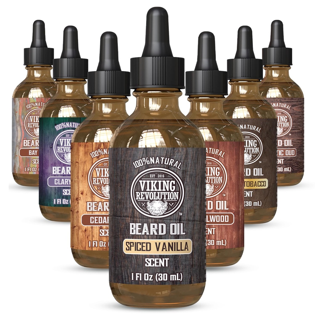 Viking Revolution Spiced Vanilla Beard Oil for Men - Natural Mens Beard Oil with Argan and Jojoba Oil - Beard Softener, Wzmocnienie i Moisturizes