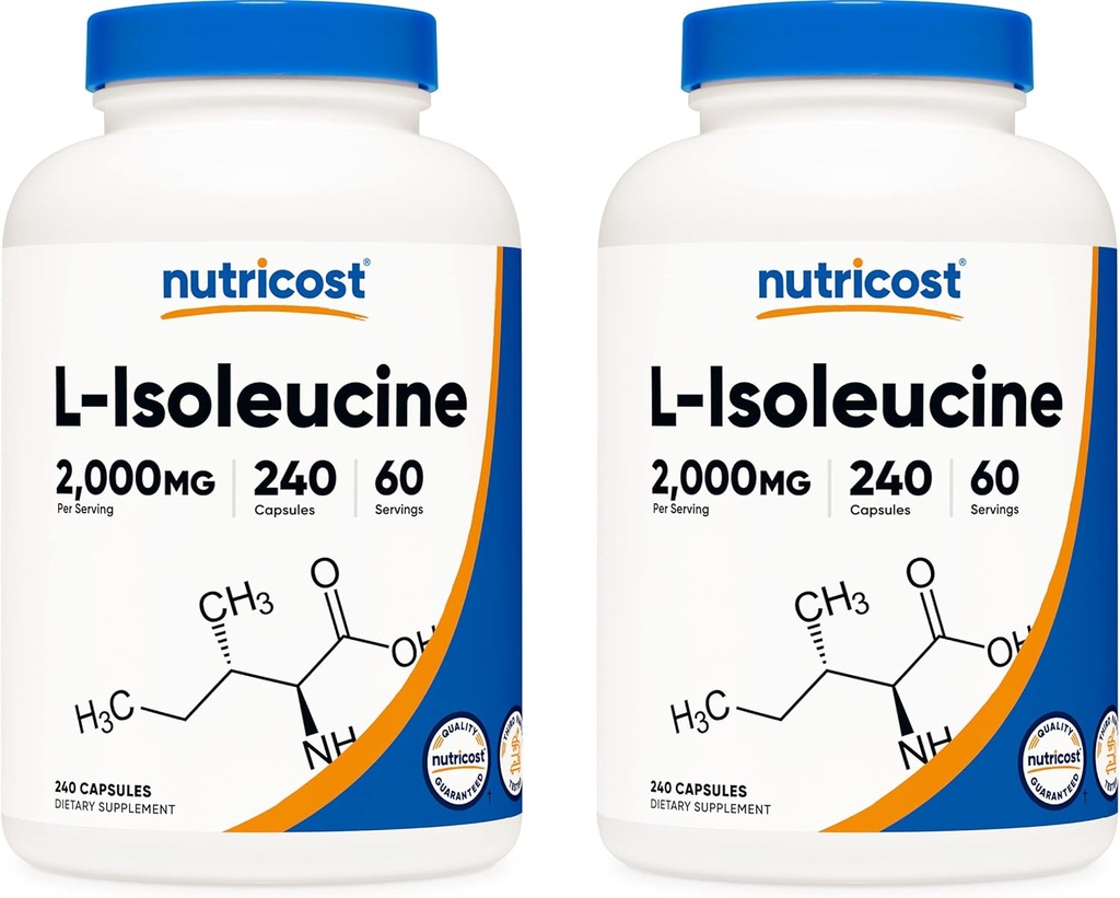 Nutricost L- Izoleucyna 2000mg na porcję, 240 kapsułek na butelkę (2 butelki)