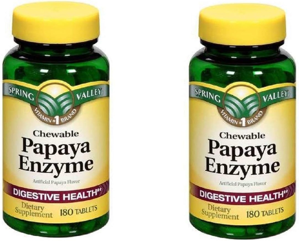 Spring Valley Papaya Enzym, 180 tabletek do żucia (2 opakowania)