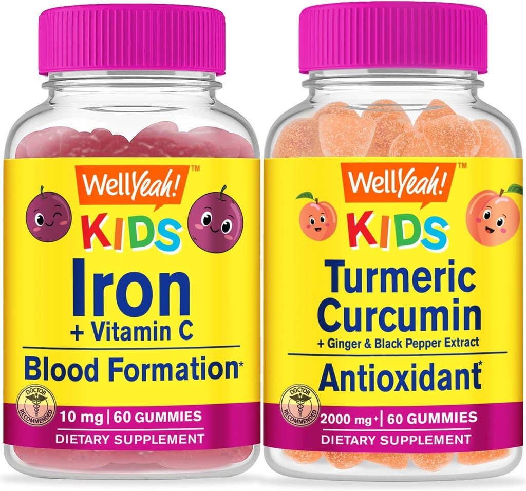 WellYeah Żelazko + Witamina C Dzieci + Kurkumina kurkumina kurkumina, Gummies Bundle - Great Desting, Suplement witaminy, Gluten Free, GMO Free, Gummy do żucia