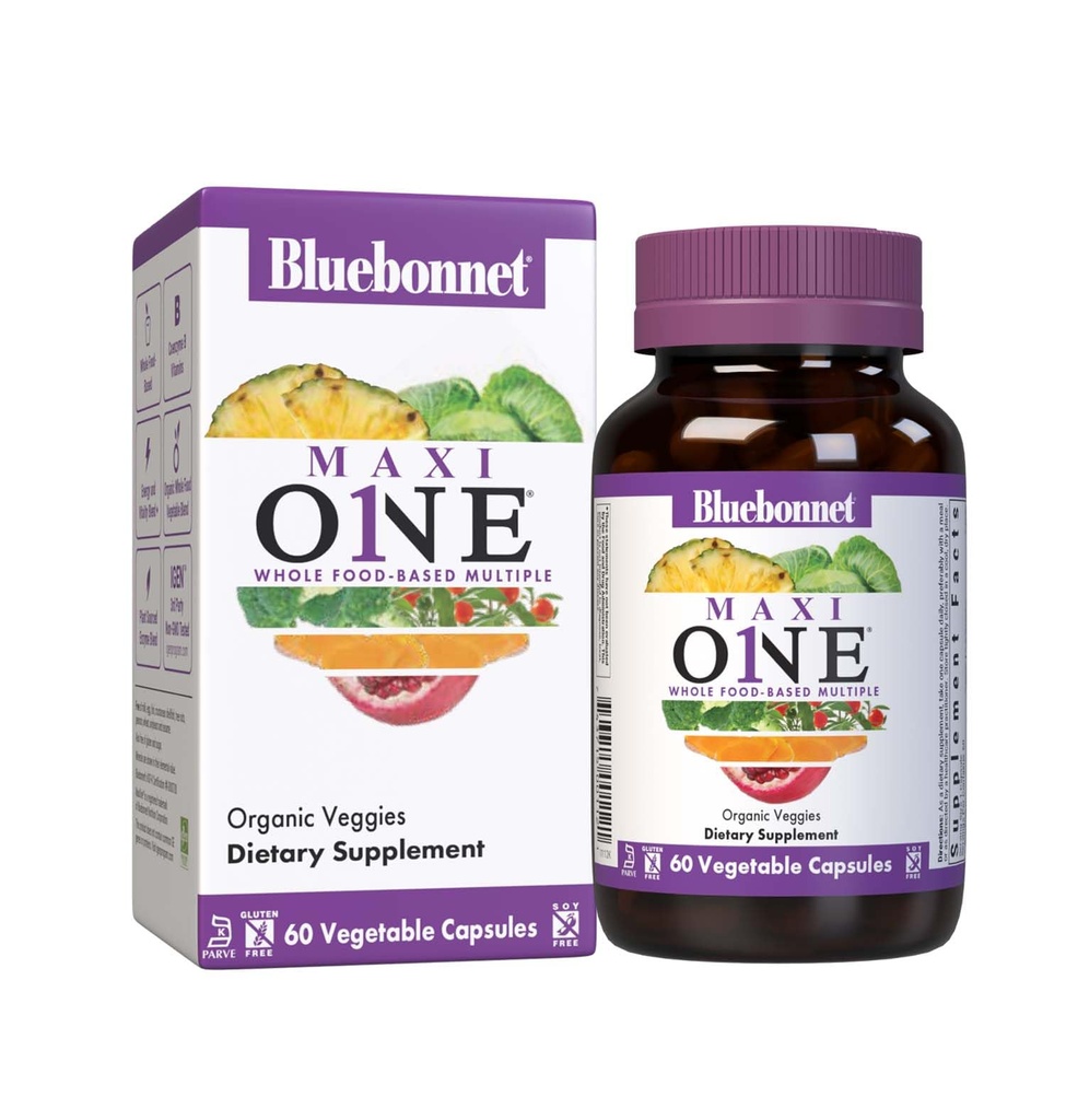 Bluebonnet Nutrition Maxi One (z żelaza), Whole Food Multiple, Enzymy, Energia, Witalność, Gluten & Dairy & Soy Free, Kosher, Wegetariański Przyjazny, Non-GMO, 2 Miesiąc dostaw, Beige, 60 Hrabia