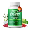 Citrus Bergamot Supplement - 15- in-1 Natural Blend with Red Yeast Rice Hawthorn Olive Leaf Odorless czosnek Ginger Fenugreek - 150 Count - Made & Tested in USA