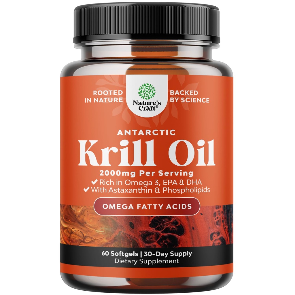 Olejek kryla antarktycznego 2000mg Softgels Per Serving - Omega 3 Kryll Oil Supplement with EPA DHA & Astaxanthin (60 liczenie (opakowanie po 1)
