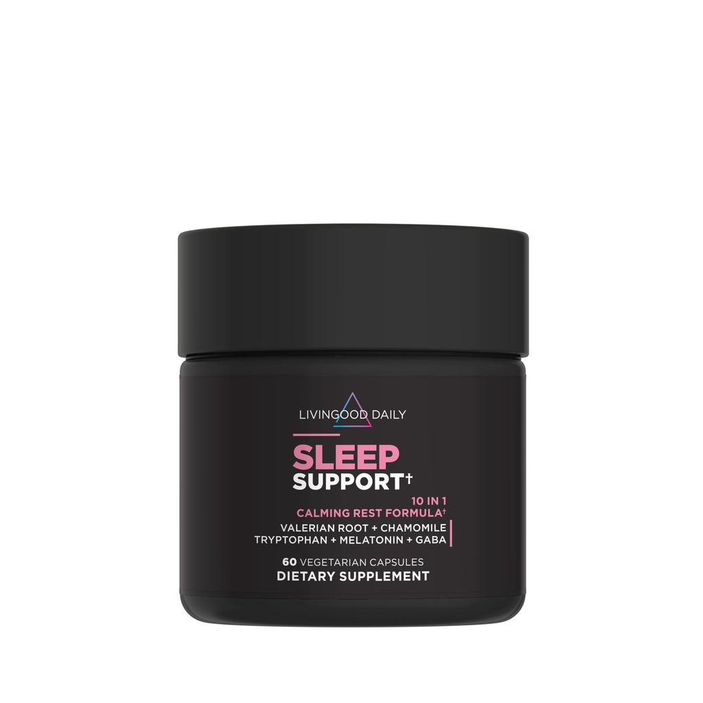 Livingood Daily Sleep Supplement Supplement, 10- in-1 Natural Sleep Aid with 5 MG Melatonin, Valerian Root, Rumianek, Tryptofan i GABA dla mężczyzn i kobiet, Non Habit Forming, Gluten Free, Wegan, 60 Kapsułki